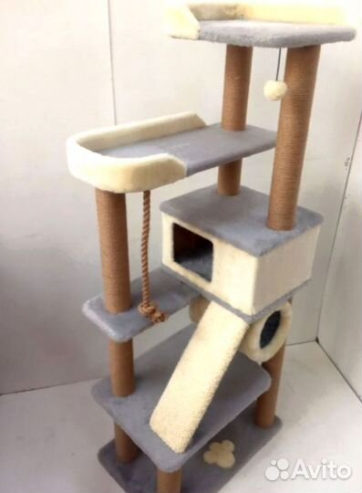 Специально для вашего питомца комплекс для кошки с домиком большими лежанками и наклонной когтеточко