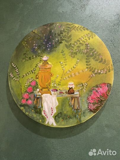 Картина маслом, этюд, натюрморт с самоваром 30 см