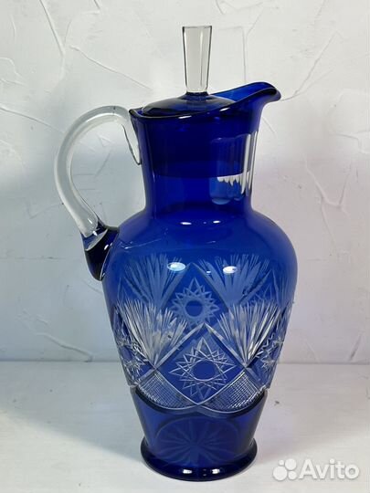 Кувшин графин цветной хрусталь, 1960-е годы, СССР