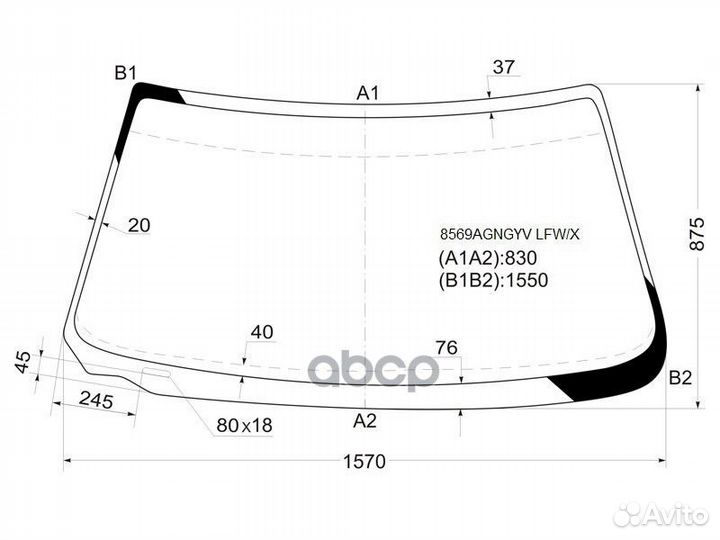 Стекло лобовое (с вырезом под дворник) audi A8