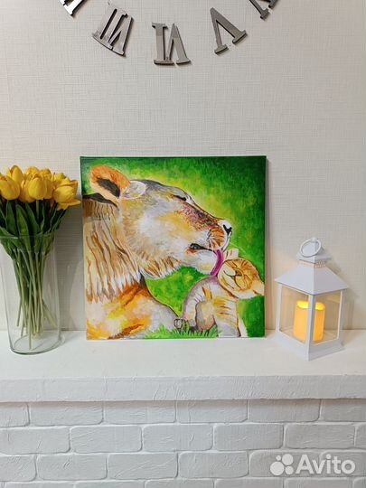Картина акрилом Львы