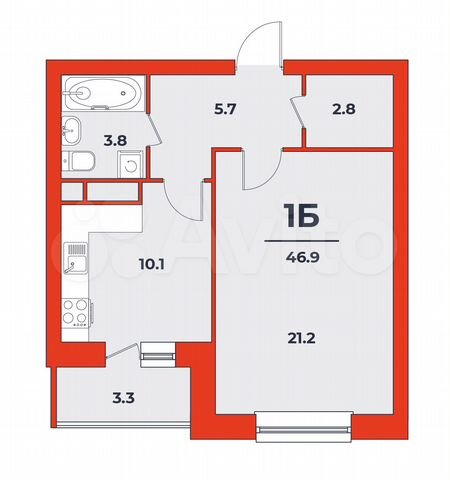 1-к. квартира, 46,9 м², 10/14 эт.