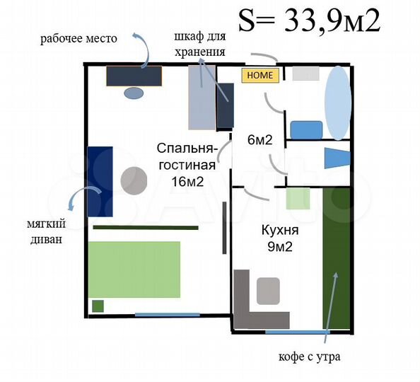 1-к. квартира, 33,9 м², 1/7 эт.