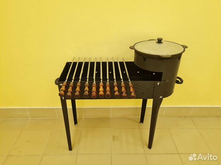 Казан чугунный 8л + Мангал с подказанником