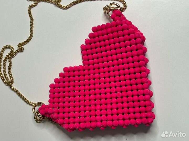 Сумка из бусин розовая бархатная