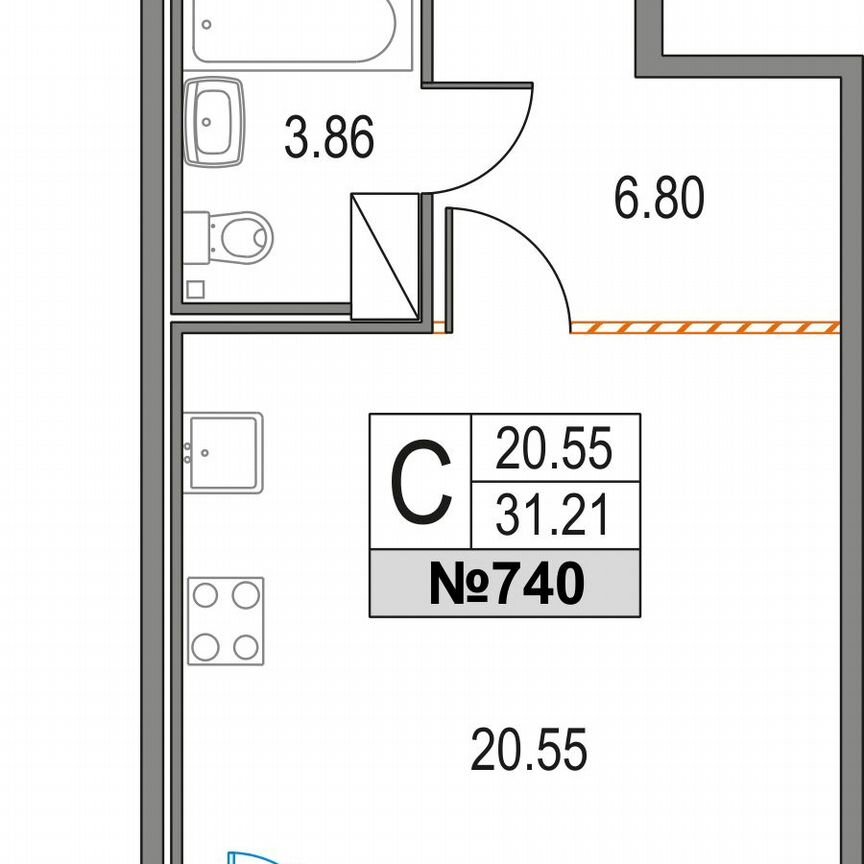 Квартира-студия, 31,2 м², 2/25 эт.