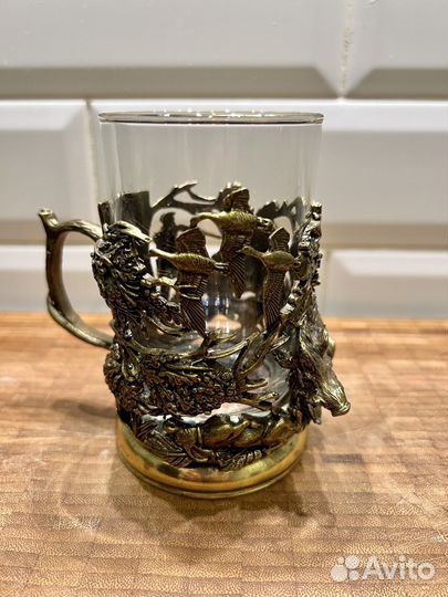 Подстаканник бронзовый (охота на кабана)