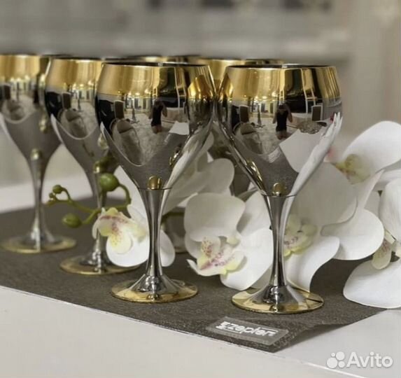 Бокалы с блюдцами zepter принц с золотом