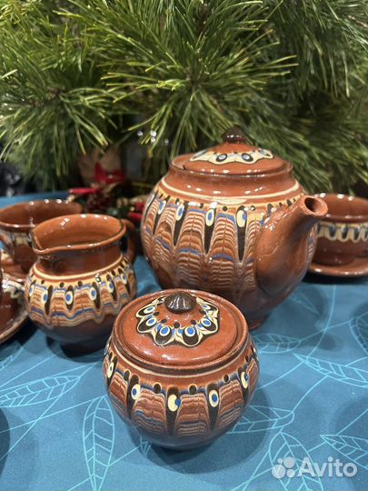 Глинянный чайный сервиз (чайн.1600мл, чашки 200мл)