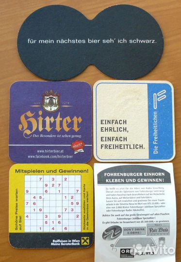 Бирдекели различные и наклейка пивная Fohrenburger