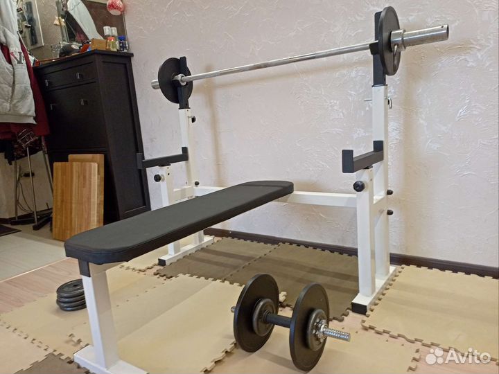 Стойка для штанги + штанга + гантеля