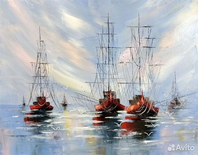 Картина маслом Парусники Рассвет, 40 на 50 см