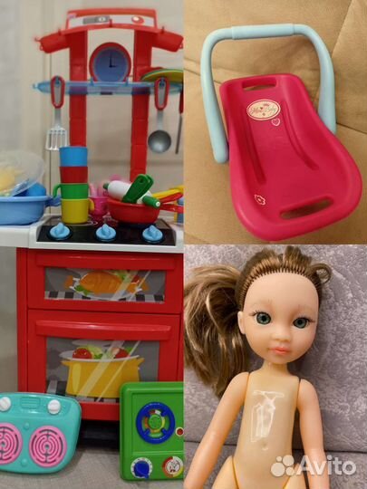 Кухня детская, посуда. Куклы б/о и б/о. Переноска