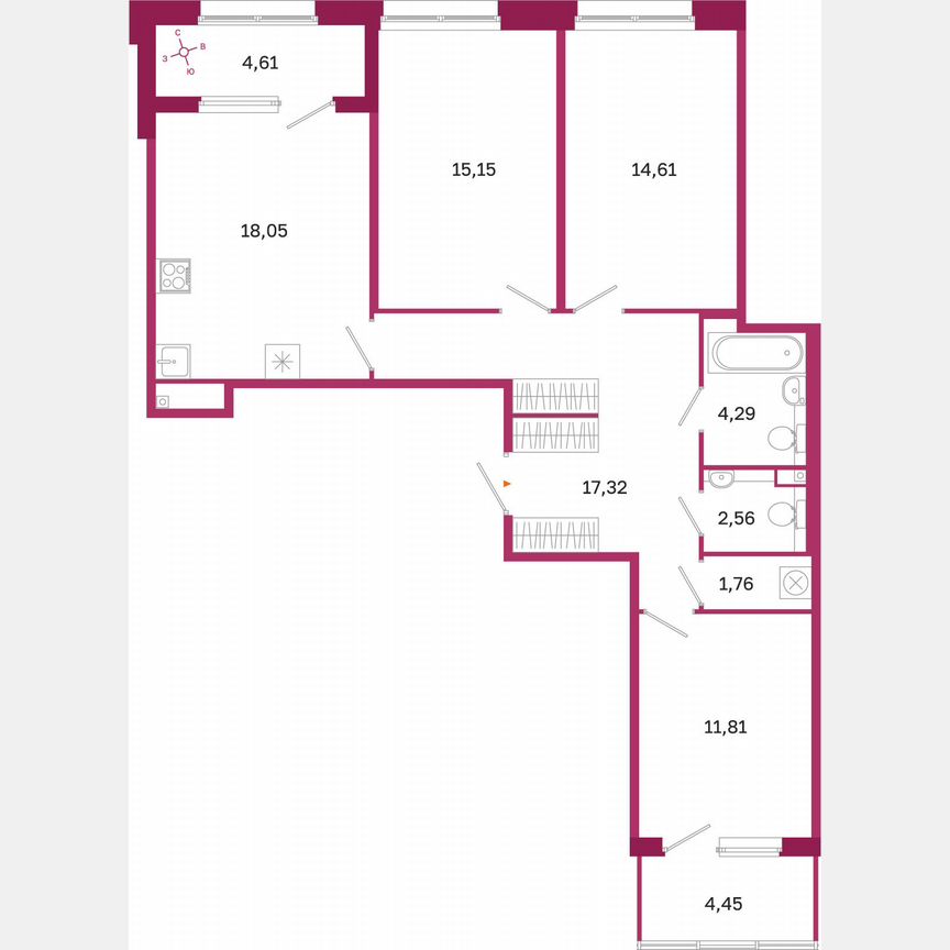 3-к. квартира, 90,1 м², 2/10 эт.