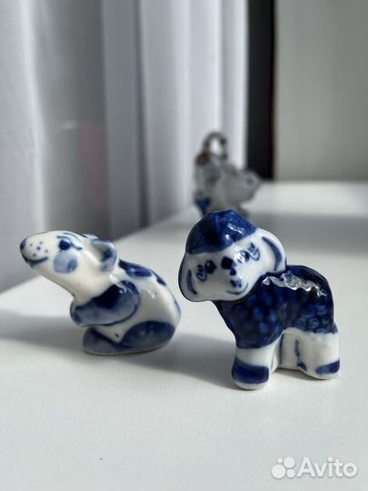 Гжель, фигурка, статуэтка, барашек, мышка
