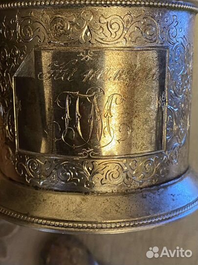 Подстаканник с ложкой, 84 проба