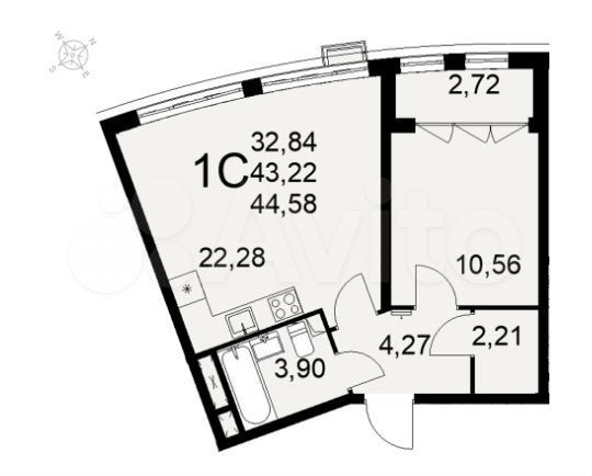 1-к. квартира, 45 м², 5/16 эт.