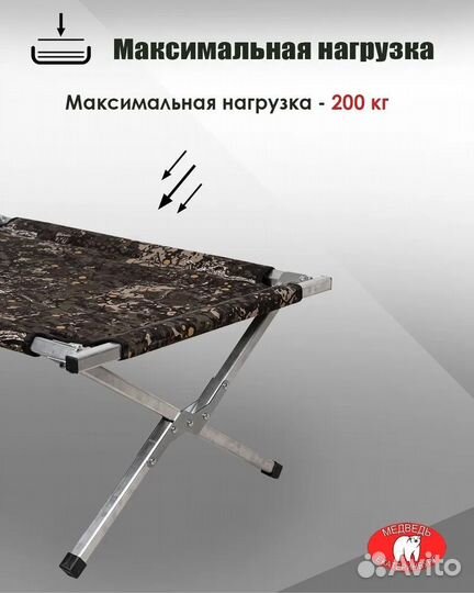 Раскладушка туристическая 180см утепленная