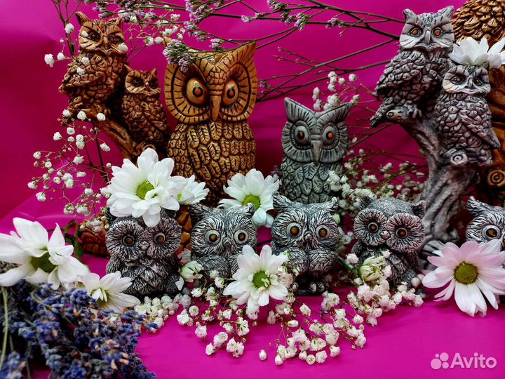 Разные совы из глины