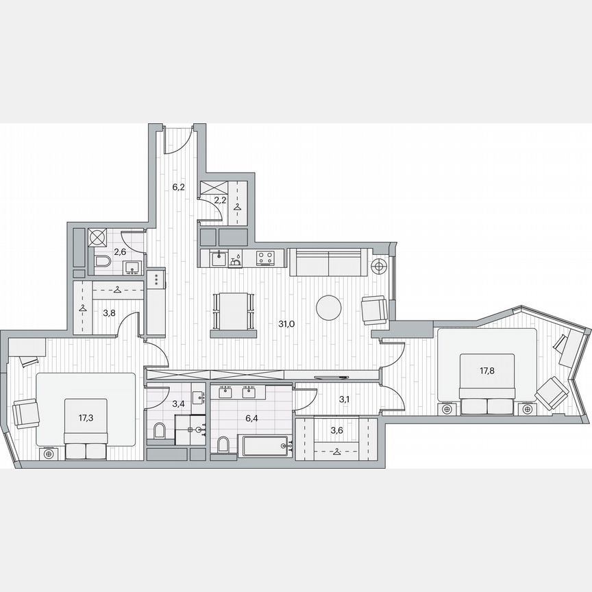 2-к. квартира, 99,3 м², 4/13 эт.