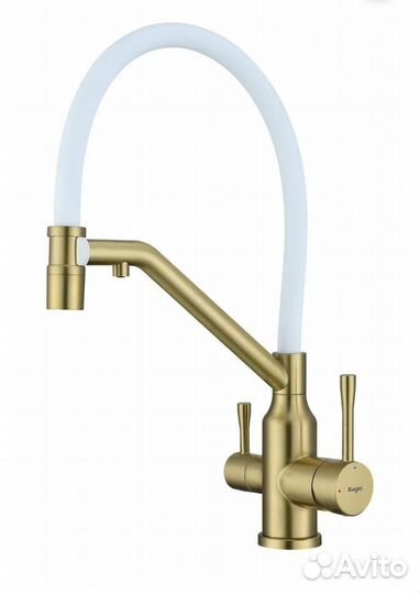 Золотой смеситель для кухни с гибким изливом