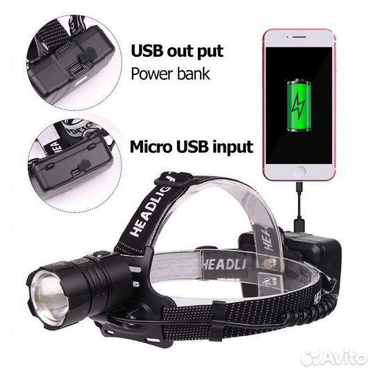 Налобный фонарь аккумуляторый