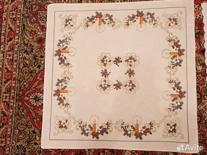 Скатерть льняная с вышивкой, салфетки ришелье