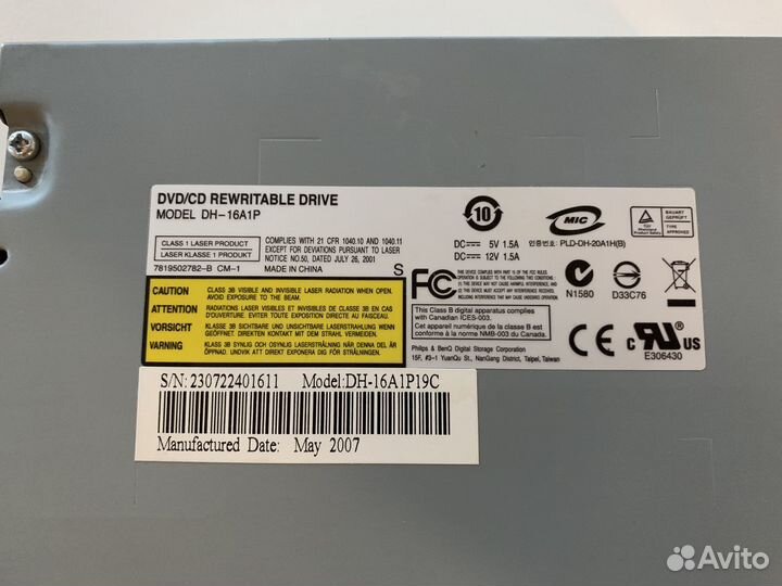 Дисковод Philips DVD/CD RW модель DH-16A1P19C