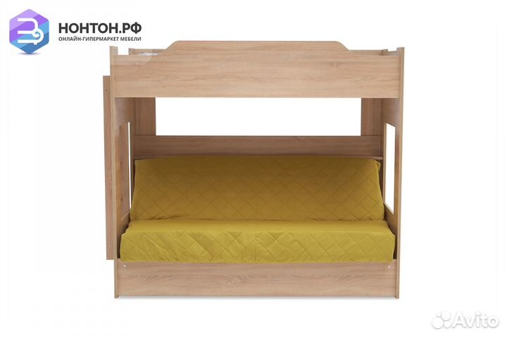 Двухъярусная кровать с диван-кроватью велюр желтый
