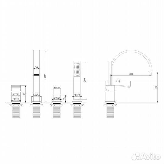 Смеситель abber Wasserfall AF8613B на борт ванны