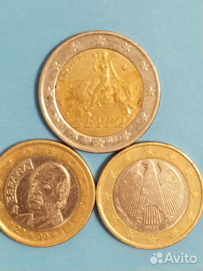 Монеты 2евра и 1 евро