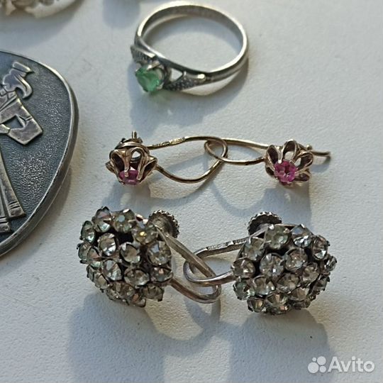 Серебро 875/925 СССР кольца серьги