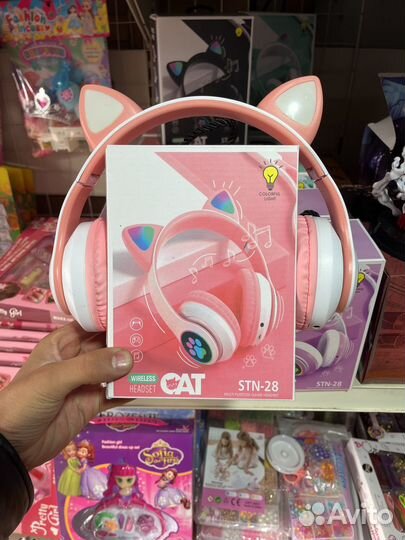 Светящиеся наушники с ушками кошки детские STN-28