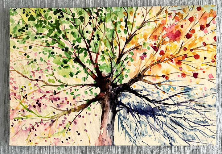 Картина 58*39 см Времена года акварель репродукция