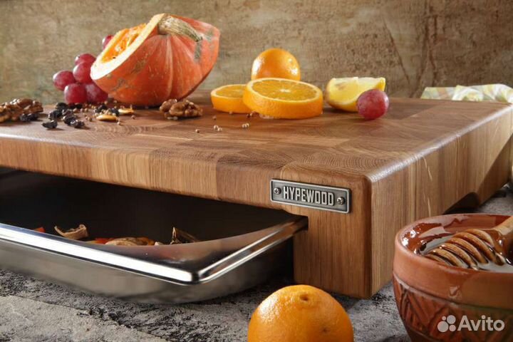 Торцевая разделочная доска из дуба с контейнером