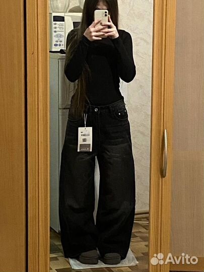Джинсы черные широкие