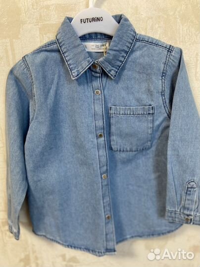 Джинсовая рубашка zara с карманом