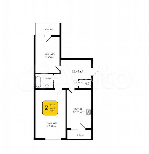 2-к. квартира, 71,9 м², 16/16 эт.