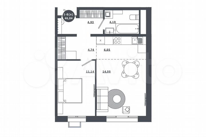 1-к. квартира, 46 м², 10/16 эт.