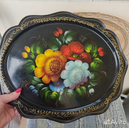 Поднос ручная роспись 39 х 31 винтаж СССР Жостово