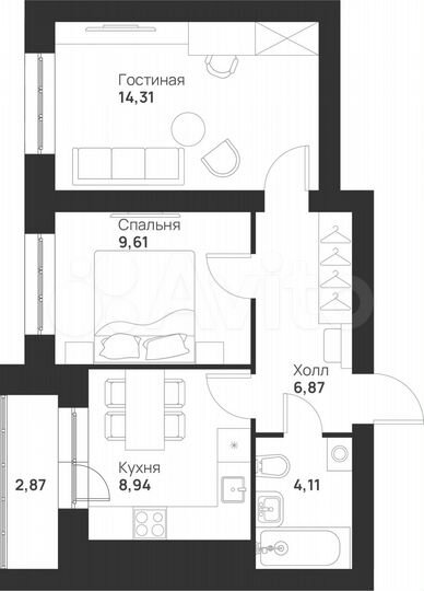 2-к. квартира, 46,7 м², 5/5 эт.
