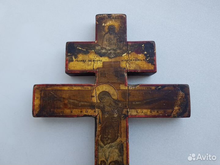 Икона - Крест Распятие Христово. Живопись, золото