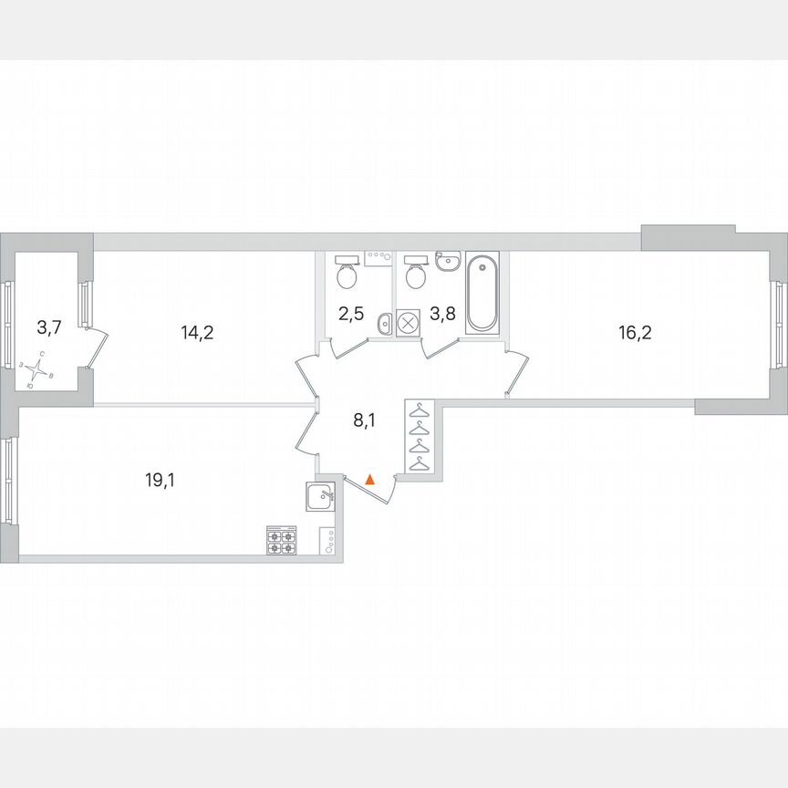 2-к. квартира, 65,8 м², 1/4 эт.