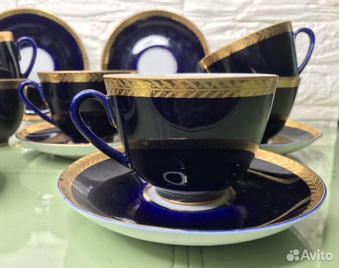 Фарфоровые чайные пары кобальт лфз СССР