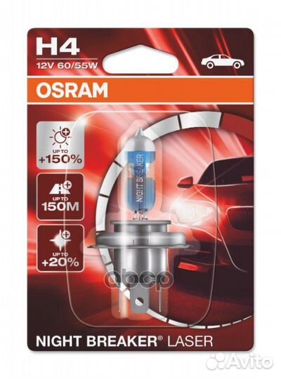 Лампа H4 12V 60/55W P43t night breaker laser +1