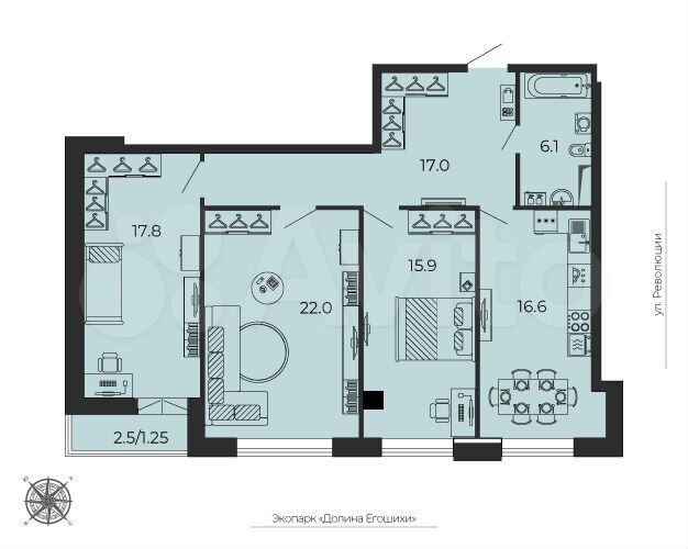 3-к. квартира, 96,7 м², 6/25 эт.