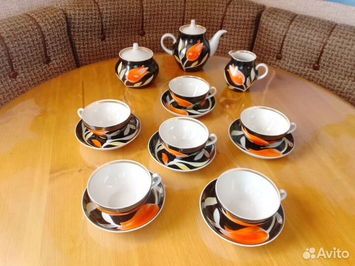 Сервиз чайный чёрный тюльпан дулева
