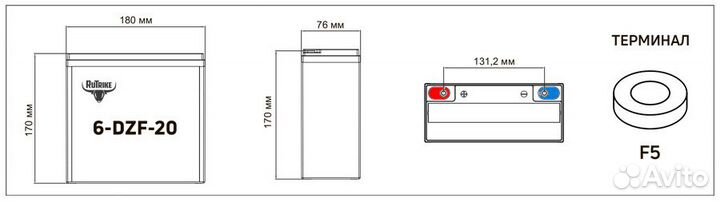 Тяговый аккумулятор RuTrike 6-DZF-20 (12V20A/H C2)