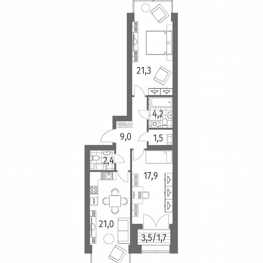 2-к. квартира, 79,1 м², 12/13 эт.