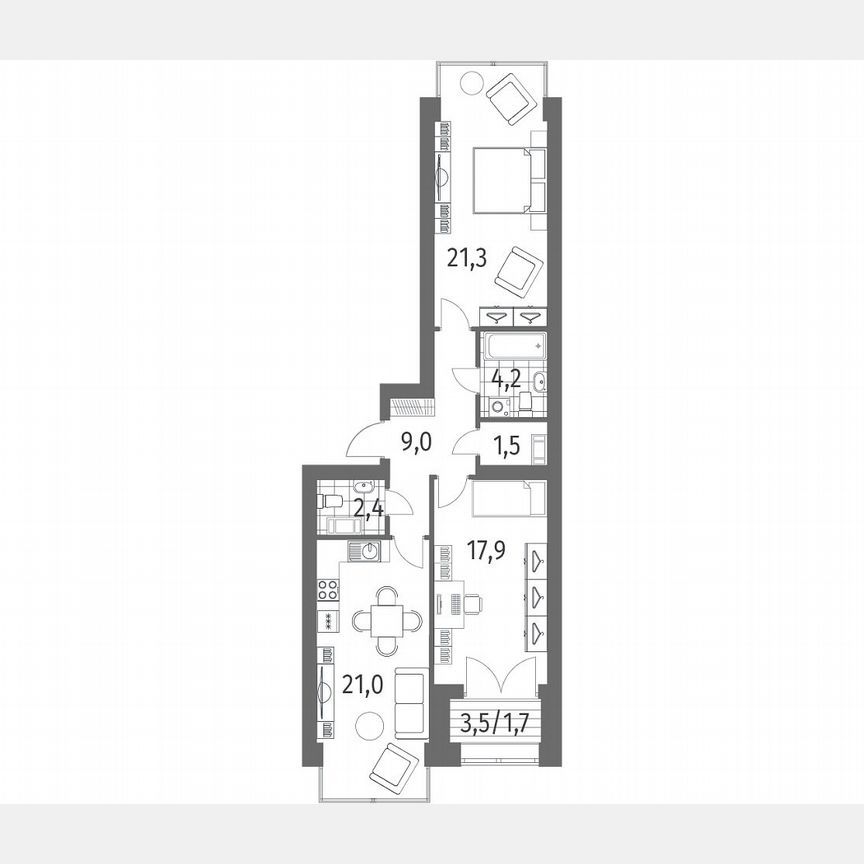 2-к. квартира, 79,1 м², 12/13 эт.